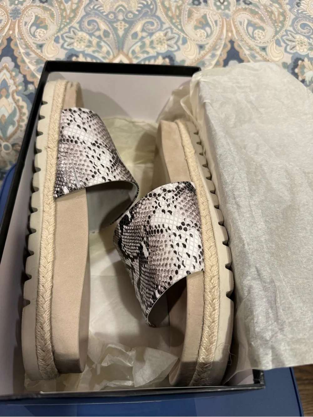 J Slides - Libby, Snake Print Slide Sandals. Like New in Box
